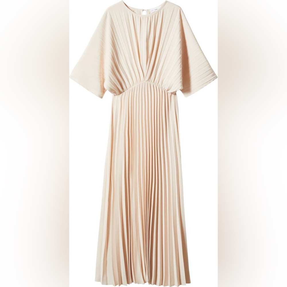 NWT mango ivory pleated long dress size S